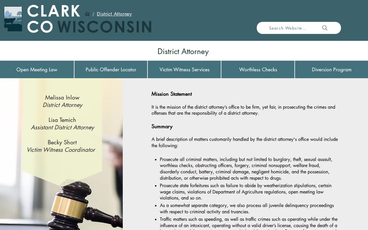 Clark County court case lookup District Attorney page