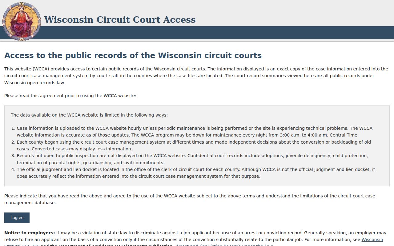 Clark County criminal court record search on Wisconsin Circuit Court Access