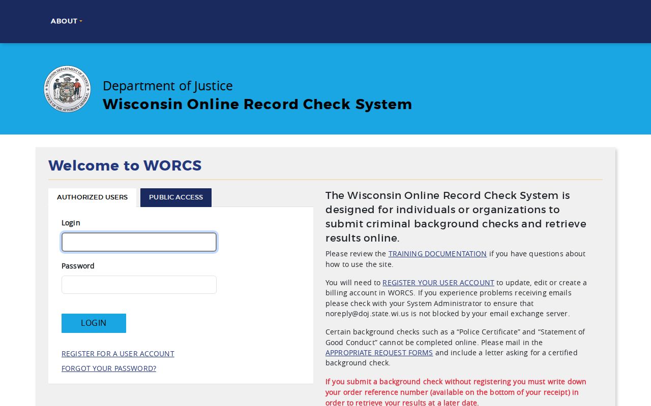Clark County criminal history search through Wisconsin WORCS
